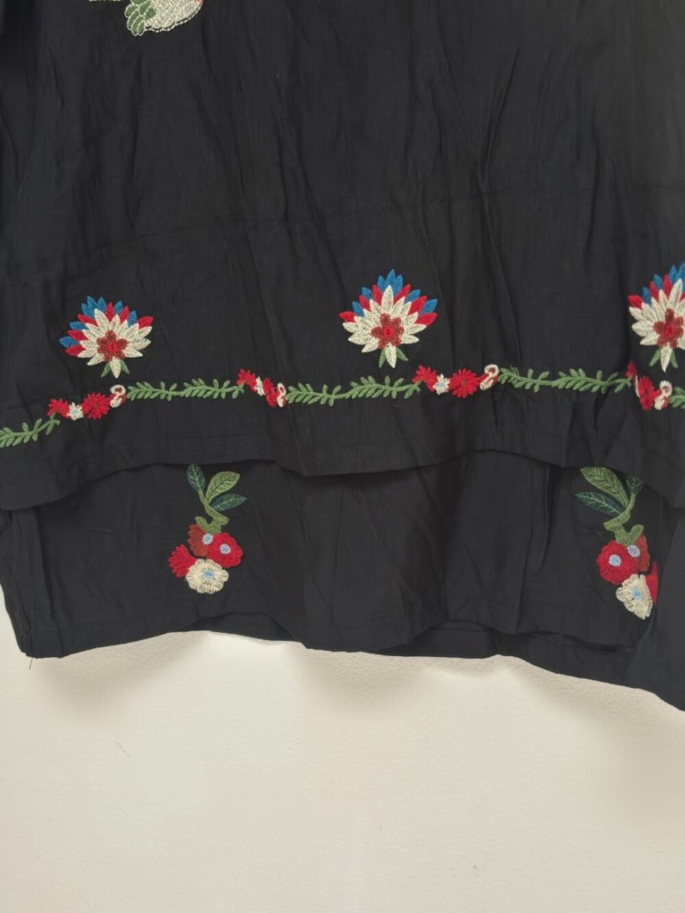 Runway Black Embroidered Bird Floral Folk Tunic Dress Boho L - Picture 3 of 5